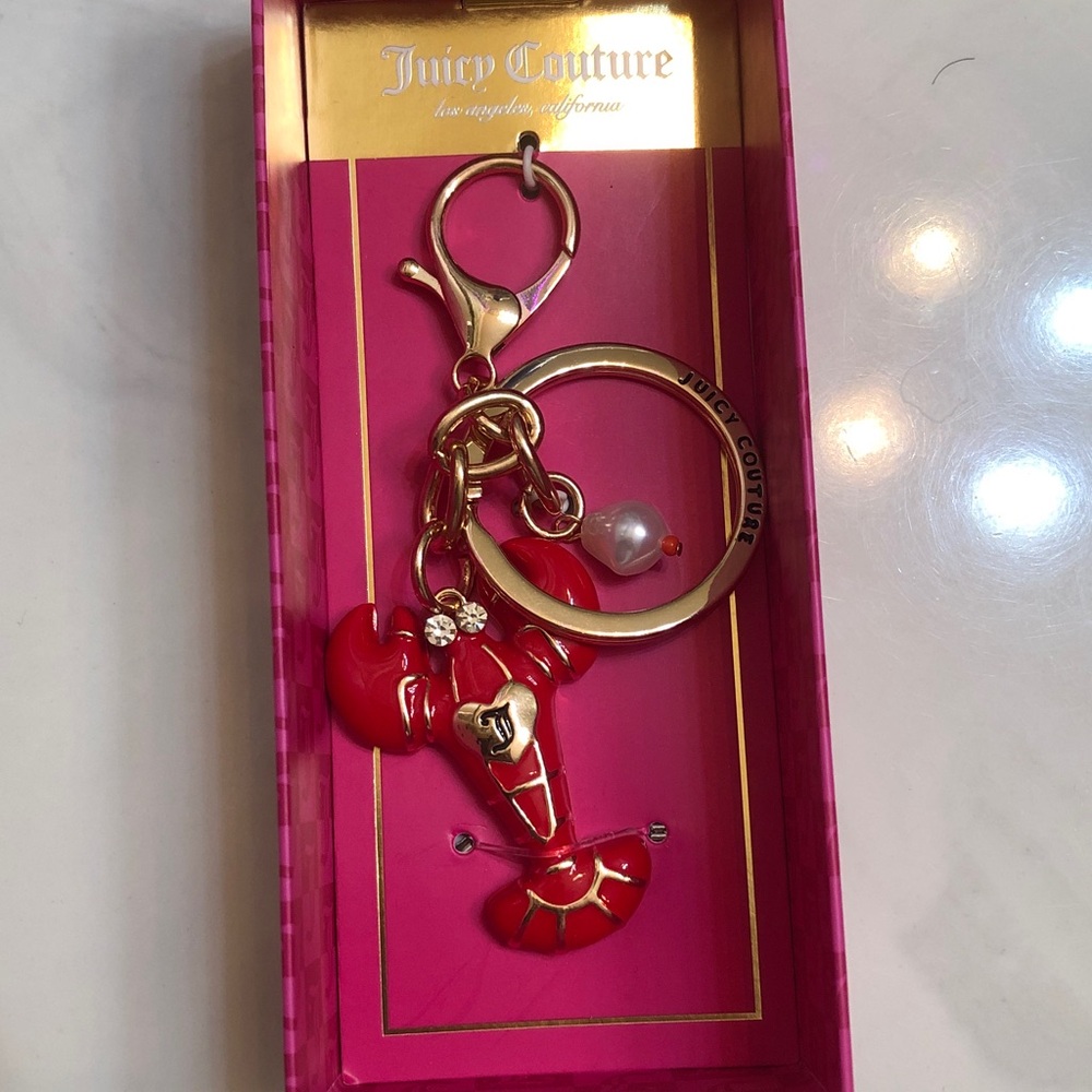 Juicy Couture Gold Tone & Red 3D Juicy Lobster Bag Charm Crystal Accents NIB